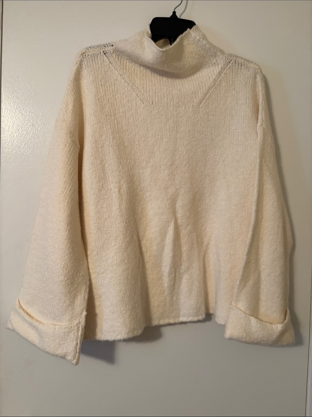 Anthropologie Cozy Cream Mock Neck Pullover Sweater Cuff Sleeve